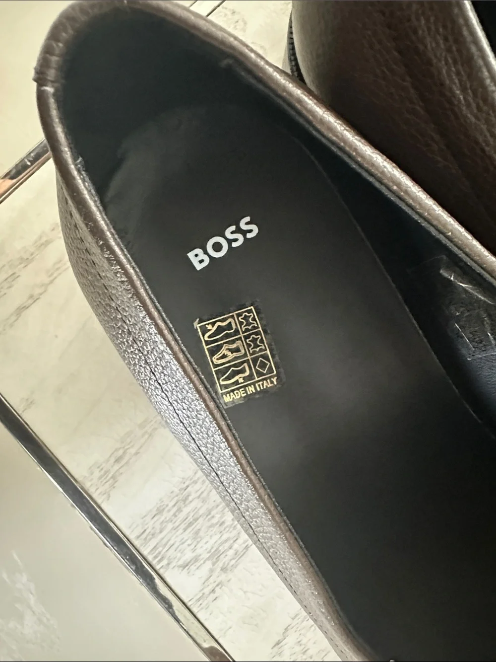 BOSS Men's Dark Brown Pebbled Leather Slip-On Loafers